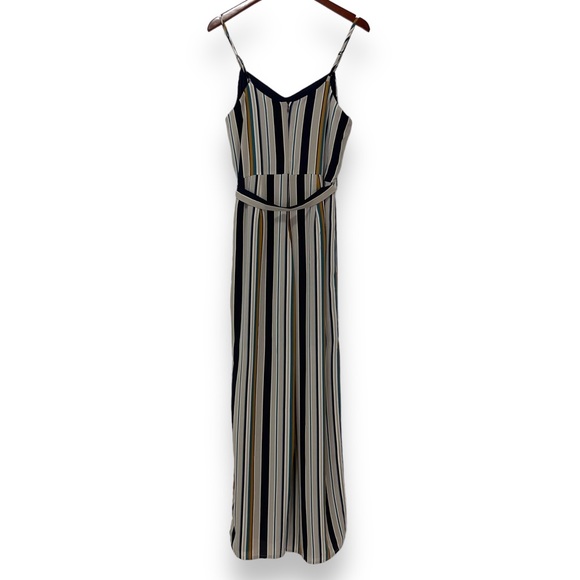 Monteau- Blue Gray Stripe Wide Leg Jumpsuit Size Large (Juniors). - Picture 3 of 12